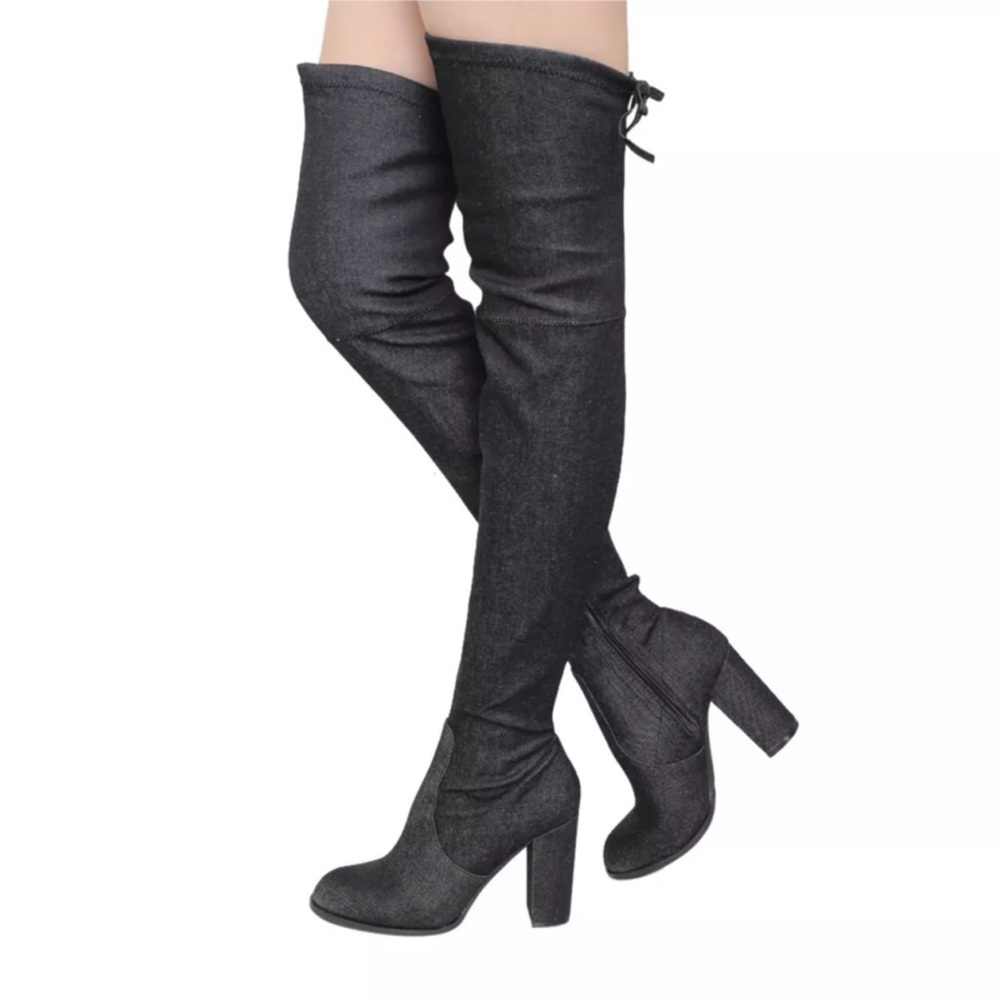 Beston Sz 9 Inez Black Denim Over The Knee Boots! NEW!